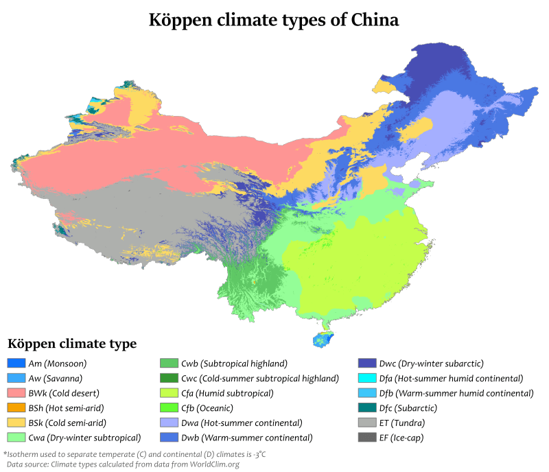 Çin'de Gezilecek Yerler - Çin İklim Haritası 